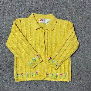 Vintage McKids Floral Embroidered Sweater Yellow Cardigan Toddler Girl 24 Months